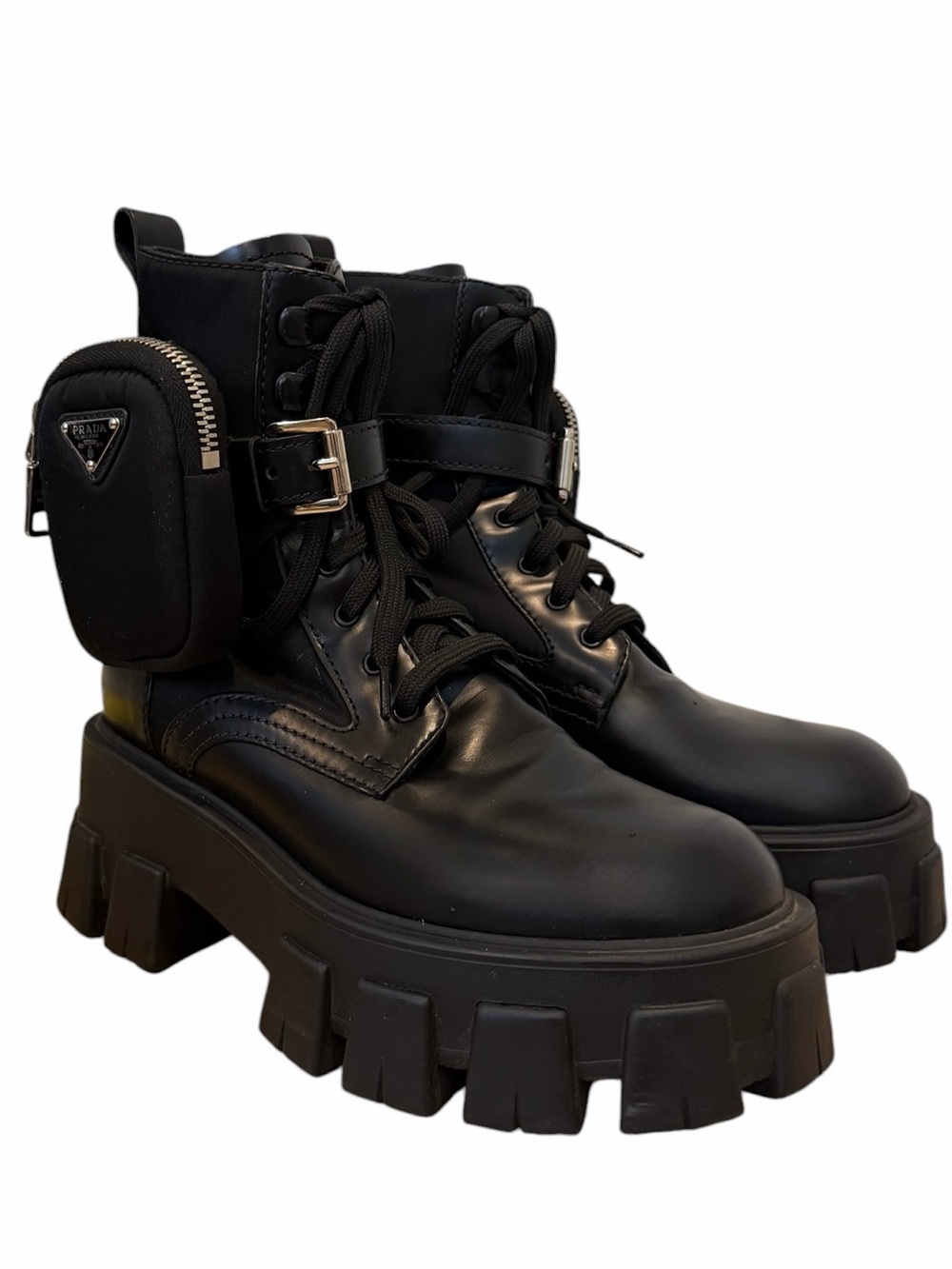 Prada Monolith Leather Ankle Boots